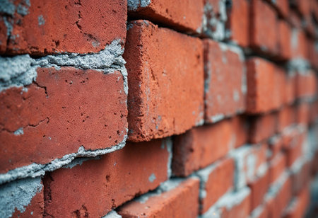 Rough, weathered bricks create an earthy backdrop, with intricate textures revealing a history of resilience. Each stone tells a story, inviting admiration from passing urban explorers.の素材