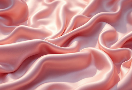 Delicate layers of pink satin create a luxurious, smooth texture, inviting touch and evoking a sense of calm and elegance. The fabric flows softly, highlighting its glossy sheen.の素材