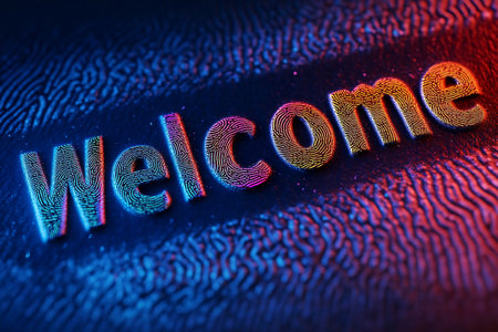 Colorful inscriptions spell out a warm welcome, enhanced by shimmering patterns. The vibrant hues blend together, creating a lively and inviting atmosphere that captivates the eye.の素材