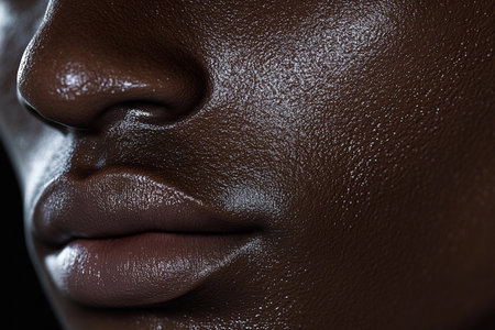 Soft folds of brown skin reflect a captivating interplay of light and shadow. The elegant contours reveal the artistry of natural textures that evoke warmth and depth in a serene moment.の素材