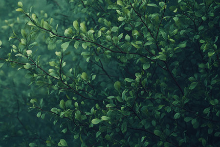 Lush branches create a vibrant canopy, where uneven tones dance under soft light. This serene moment in nature invites contemplation and wonder, perfect for peaceful reflection.の素材