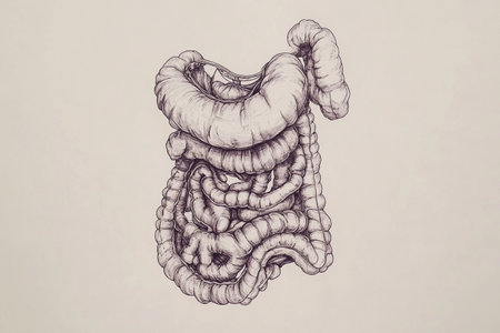 Detailed depiction of the human digestive system illustrates the complex arrangement of organs. Each curve and bend highlights the pathways of digestion, providing an artistic view of anatomy.の素材
