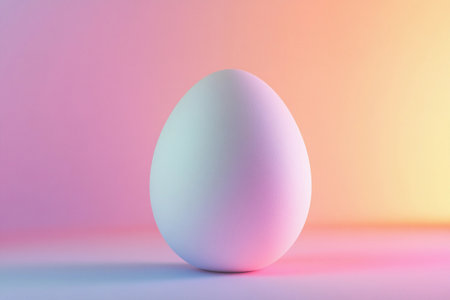 A pristine white egg sits elegantly on a smooth pastel surface, showcasing its simplicity against a gentle gradient of serene colors, invoking a sense of calm and tranquility.の素材