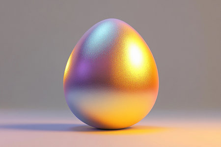 Sitting gracefully on a smooth surface, the egg showcases a mesmerizing light gradient, blending hues of pastel shades that create a calm and modern ambiance.の素材