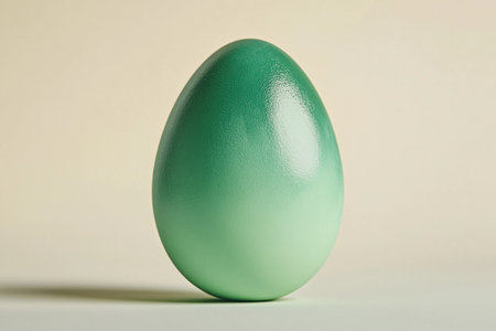 A beautifully painted egg displays a stunning gradient from deep green to a soft mint. The delicate colors blend seamlessly, creating an elegant visual that captivates the eye.の素材