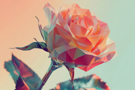 A beautifully crafted rose takes on an abstract form with geometric shapes, displaying a blend of warm hues. This artistic interpretation emphasizes the flower's elegance and intricate details.の素材
