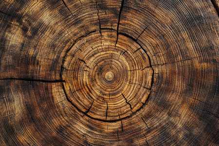 Cyclic rings and cracks tell the story of a tree's life, showcasing years of growth and environmental impact.の素材