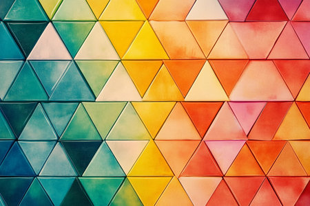 A mesmerizing arrangement of colorful triangular tiles creates an eye-catching mosaic.の素材