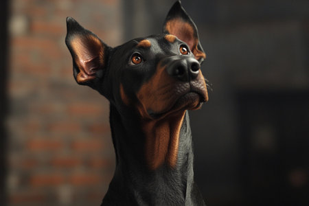 In a charming indoor setting, a dog tilts its head to the side, radiating curiosity and warmth. The soft light highlights its expressive features, creating a captivating moment of connection.の素材