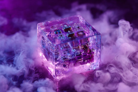 Delight in a stunning dessert featuring transparent jelly that captivates with its shimmering surfaces and vibrant hues. Perfect for celebrations, it adds a uniquely artistic touch to any table.の素材