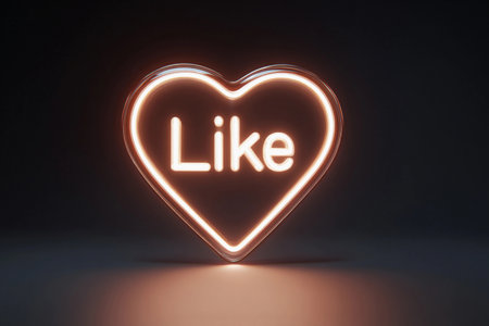 A vibrant heart-shaped Like button radiates a warm glow against a dark backdrop, embodying affection and connection in the virtual space. It invites viewers to embrace positivity and engagement.の素材
