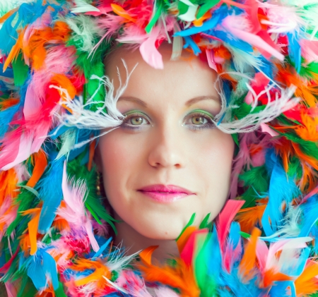 Woman-bird in green dress. Studio shotの写真素材