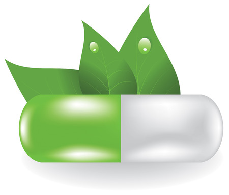 Herbal pill on white background. Vector illustrationのイラスト素材