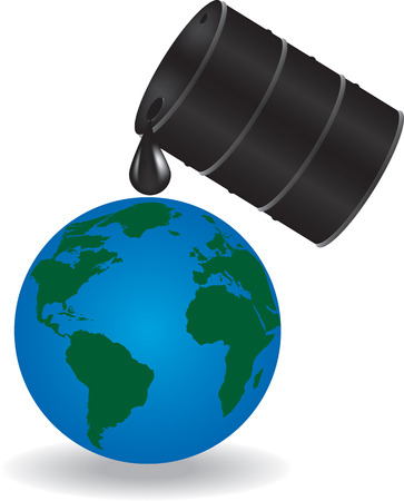 Oil is dripping on Earth. Concept of ecology pollution. Isolated on white. Vector illustrationのイラスト素材
