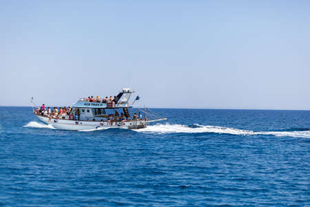 CYPRUS, MEDITERRANEAN SEA - 20 June 2013  View on the sea and the boatのeditorial素材