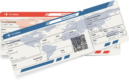 Vector image of airline boarding pass ticket with QR2 code. Isolated on white. Vector illustrationのイラスト素材