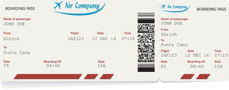 Vector image of airline boarding pass ticket with QR2 code. Isolated on white. Vector illustrationのイラスト素材