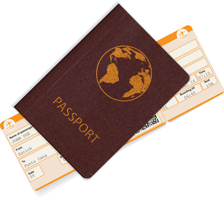 Passport and boarding pass isolated on white background. Travel concept. Vector illustrationのイラスト素材