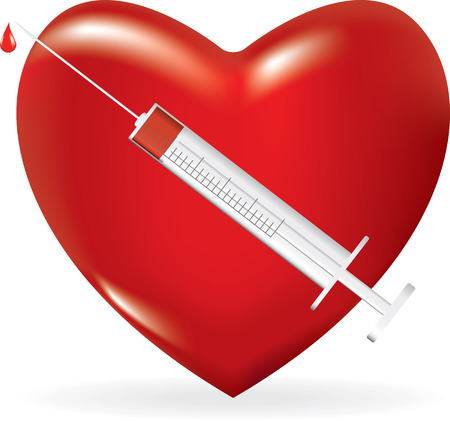Syringe with a drop of medicine and heart. Vector illustrationのイラスト素材