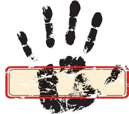 Palm print with red stamp on white background. Vector illustrationのイラスト素材