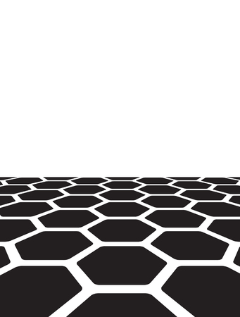 Vector illustration of honeycomb in perspective. Black and white colorsのイラスト素材
