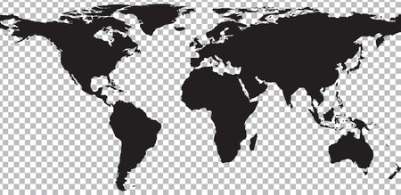 Black map of world on transparent background. Vector illustrationのイラスト素材