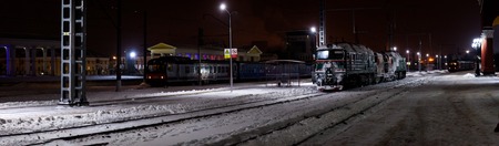 Panoramic winter view on railway stationのeditorial素材