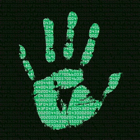 Background with palmprints and hexadecimal codeのイラスト素材
