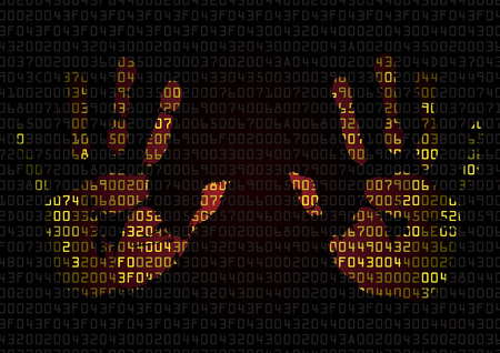 Background with palmprints and hexadecimal code