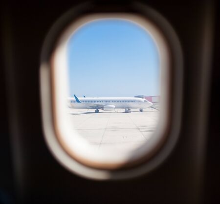 View on parked aircraftの写真素材