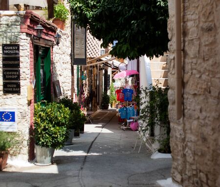 Narrow street in old village Omodos, Cyprus
