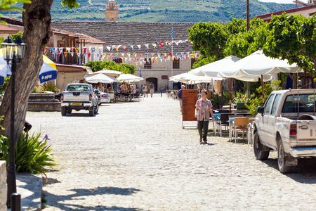 View on street in Omodos village, Cyprusのeditorial素材