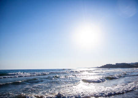 Beautiful sea and sun on blue skyの写真素材
