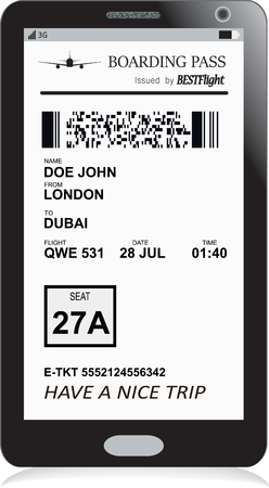 Mobile phone with electronic boarding pass ticketのイラスト素材