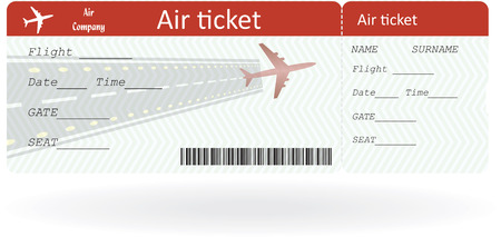 Red vector airline passenger and baggage boarding pass ticket with barcode. Concept of travel,journey or business tripのイラスト素材
