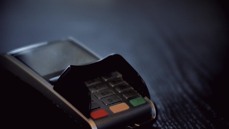 Payment terminal for paying by credit cardの写真素材
