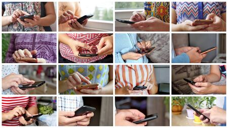 Close-up of young woman hands typing sms