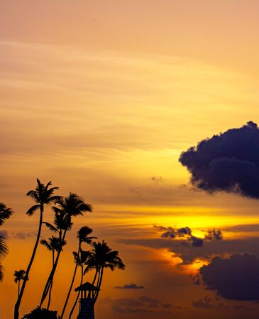 Beautiful sunset at a beach resort in the tropicsの写真素材