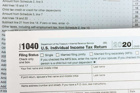 Close-up of US individual income tax formの写真素材