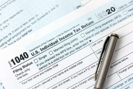 US federal income tax return form 1040.の写真素材