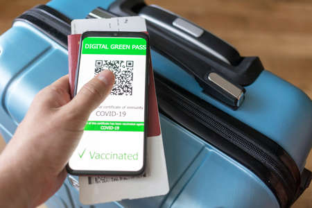 Close up of new immunity  health passportの写真素材