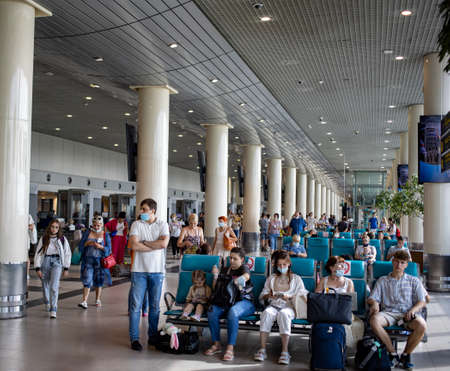 People are waiting for departure in the airportのeditorial素材