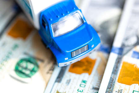 The truck on dollar billsの写真素材