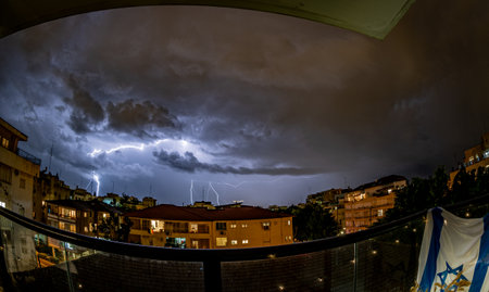Isolated winter thunderstorm extreme weather in urban setting- Rehovot Israel