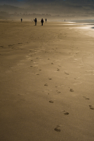 Tourists and locals enjoying the sun at Cannon beach, Oregon, USA.のeditorial素材
