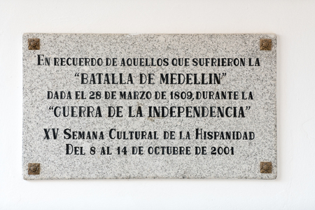 Plaque commemorating the Battle of Medellin during the War of Independenceのeditorial素材