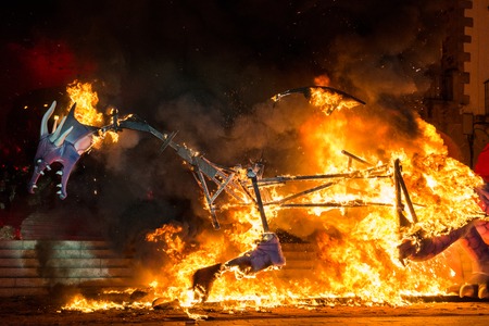 Staging of the burning of the dragon in the Plaza Mayor on the occasion of the feast of Saint...