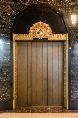 Elevator in the hall of the Exchange Building in the central business district in Seattle, Washington, USA.のeditorial素材