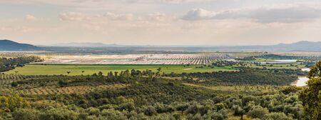 Views of Solaben, the Logrosan plant currently managed by the company Atlantica Yield, surrounded pastures.の写真素材