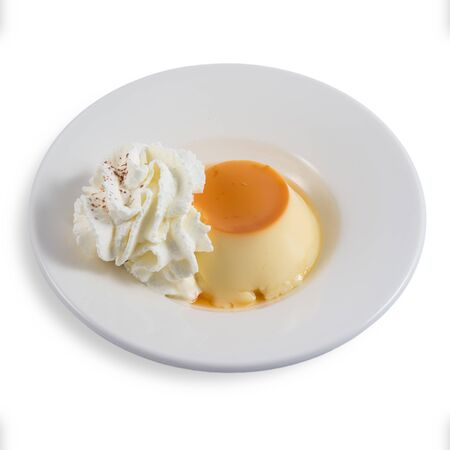 Dessert of flan with cream.の写真素材